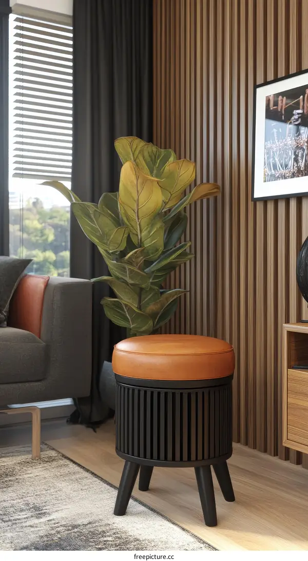 Modern Mid-Century Ottoman in a Living Room Setting