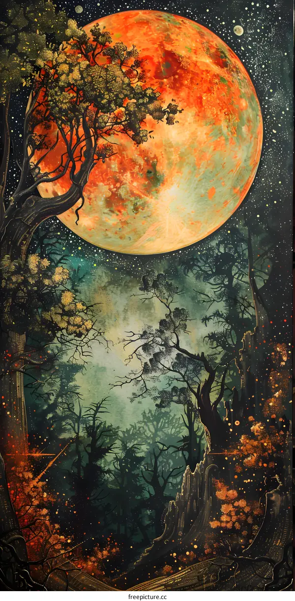 Enchanted Forest Under Crimson Moon