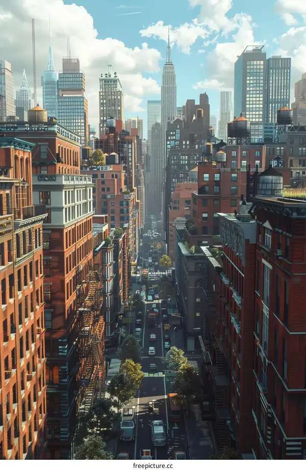 Cityscape Illustration of a Busy Urban Street