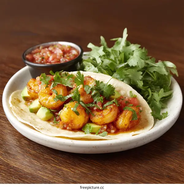 Delicious Shrimp Tacos with Salsa and Avocado