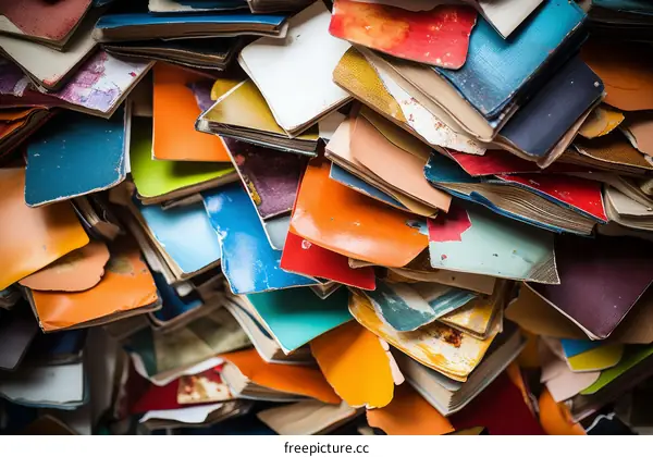 A Pile of Old Books with Colorful Covers