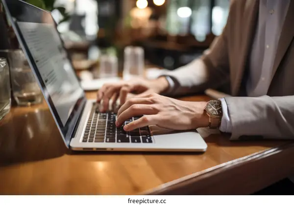 Businessman working on laptop in cafe