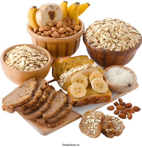 [Transparent Background PNG]Oatmeal, Banana, and Almond Breakfast