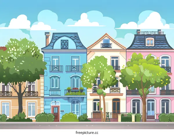 Colorful Cartoon Houses Illustration