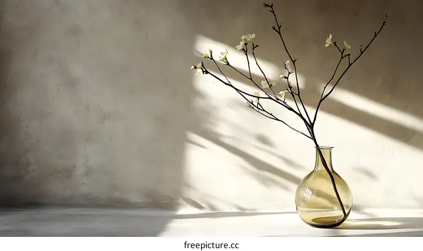 Simple Vase with Blooming Branches in Minimalist Style