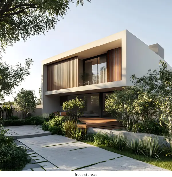 Modern Minimalist House Design With Large Windows And Wooden Accents