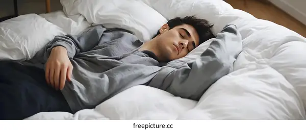 Man Sleeping in Bed with White Bedding