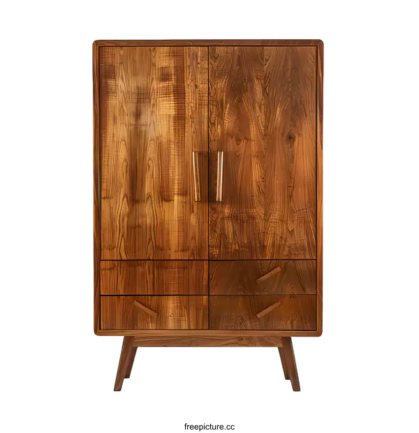 [Transparent Background PNG]Mid Century Modern Wooden Cabinet with Two Doors and Two Drawers