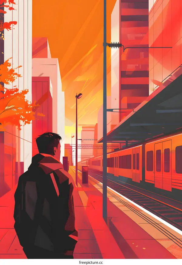 Man Stands On Train Platform In Urban Setting