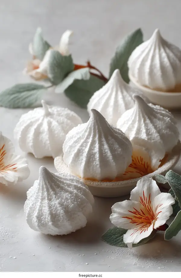 Elegant White Macarons with Delicate Flowers