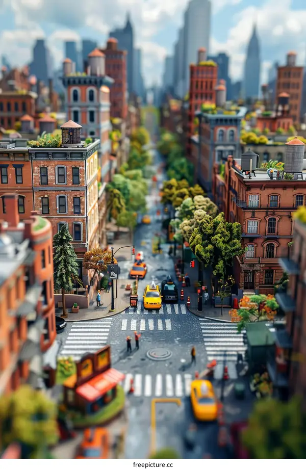 Miniature City Street Scene with People
