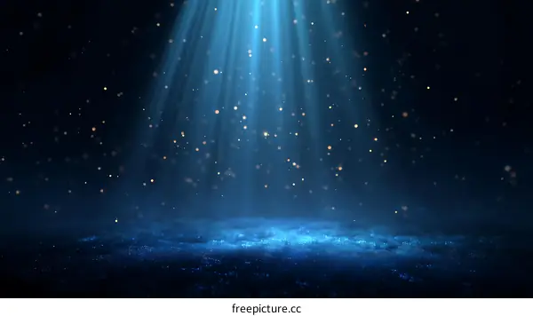 Blue Light Beam with Sparkling Particles Background
