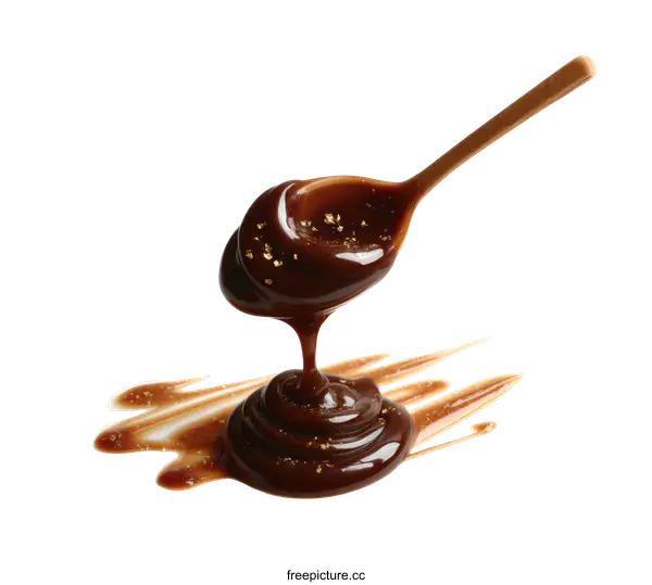 [Transparent Background PNG]Melted Chocolate Drizzle on Wooden Spoon