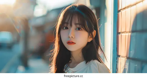 Portrait of a Young Asian Woman with Long Hair