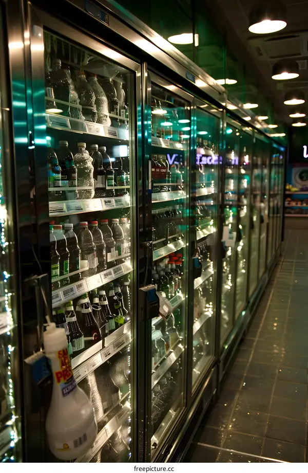 Refrigerated Drink Display in a Convenience Store