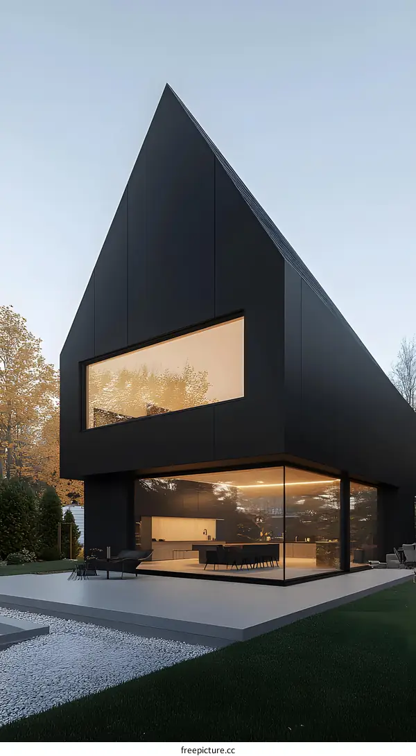 Modern Black House with Large Windows and Minimalist Design