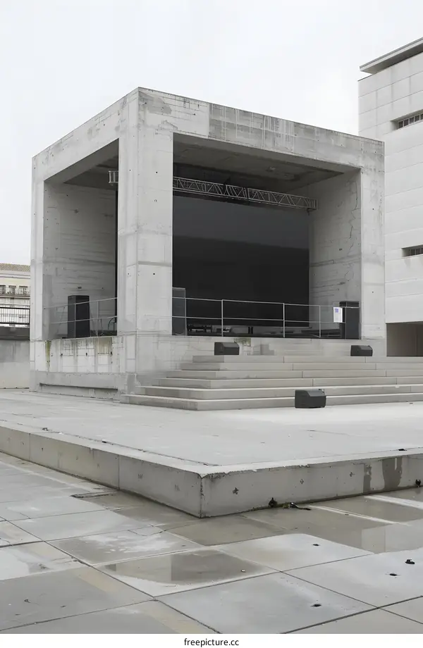 Concrete Stage Structure with Black Screen