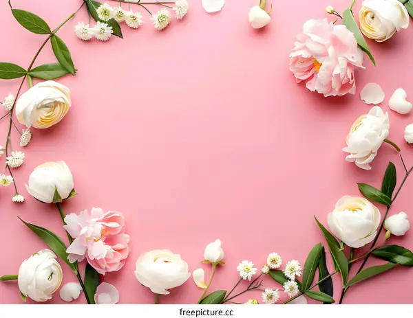 Pink and White Flower Border on Pink Background