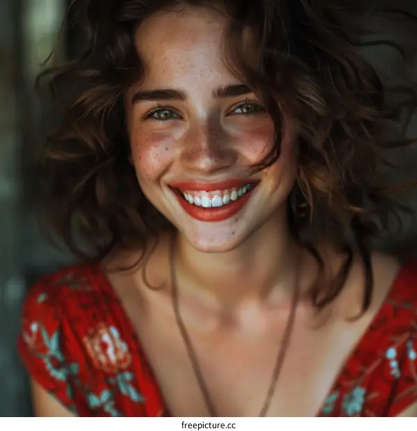 portrait of a beautiful young woman with freckles