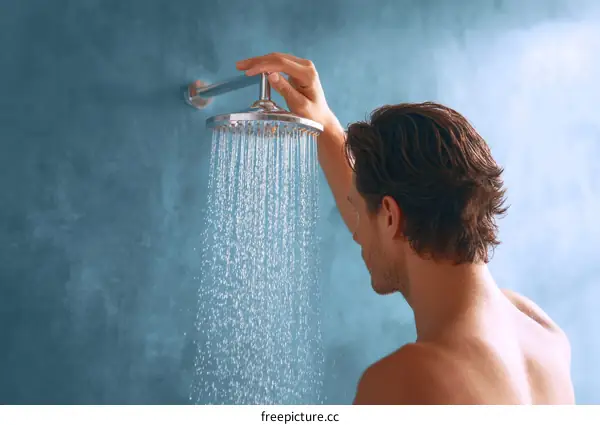 Man taking a shower in a modern bathroom
