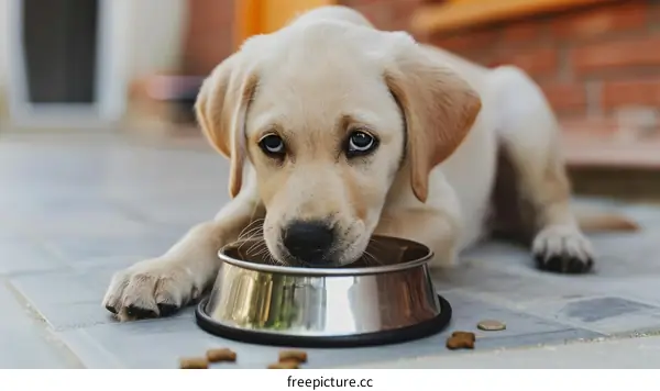 Cute Puppy Chowing Down on Some Food
