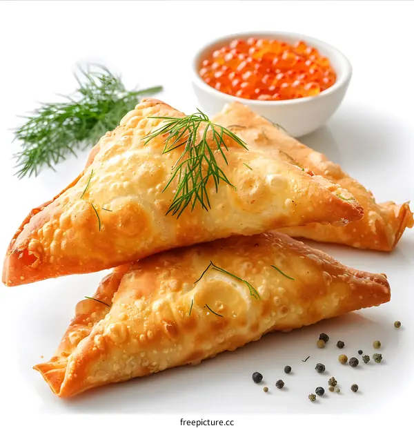 Crispy Fried Samosas with Red Caviar