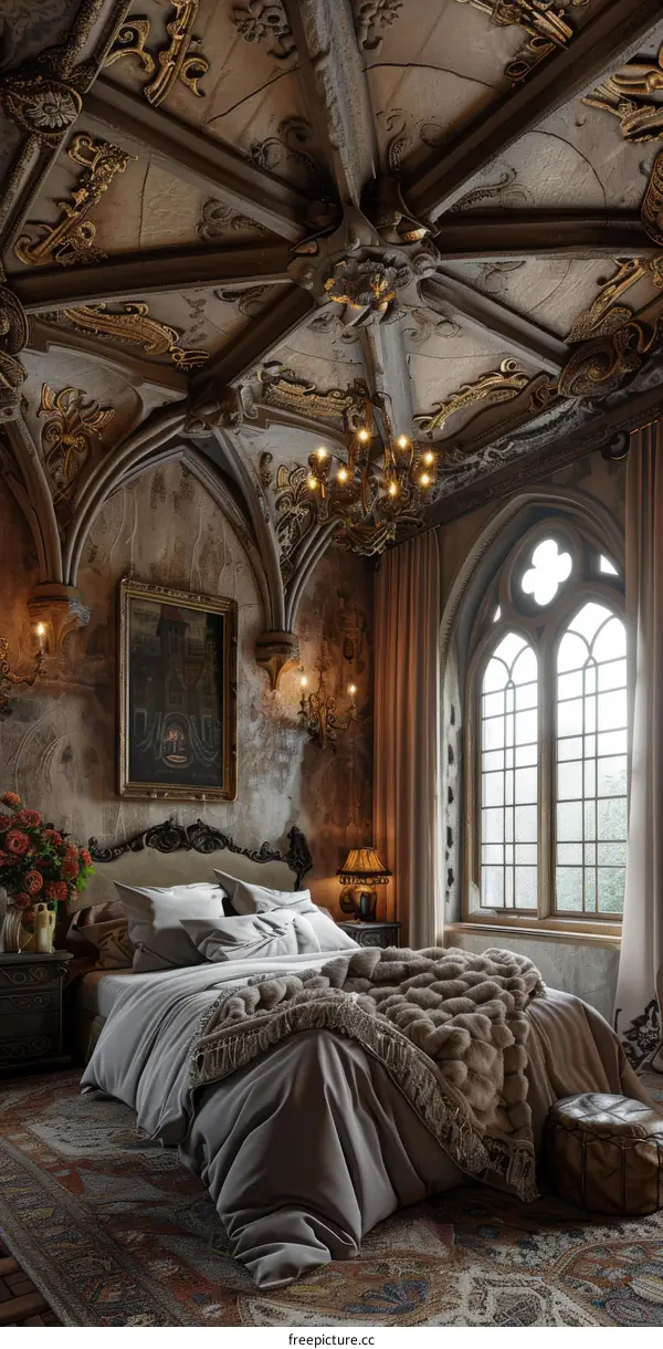 Gothic Style Bedroom Interior Design Illustration