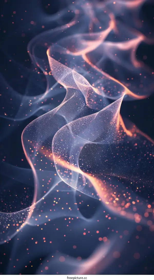 Blue and orange glowing light waves with glitter