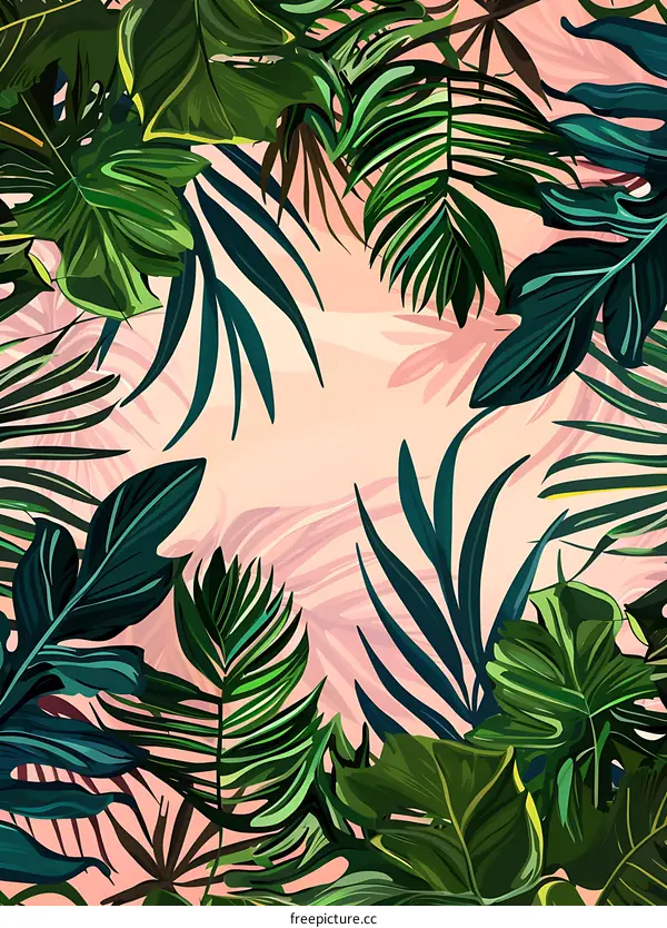 Tropical Leaves Pink Background Illustration