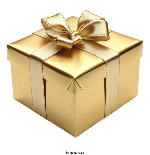 [Transparent Background PNG]Golden Gift Box with Exquisite Ribbon