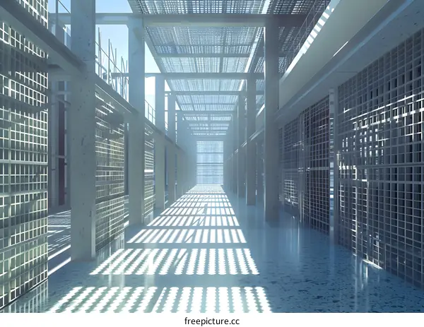 Modern Architecture Corridor With Grid Design