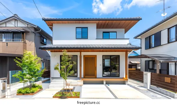 Modern Japanese Home with Wooden Accents and Lush Greenery