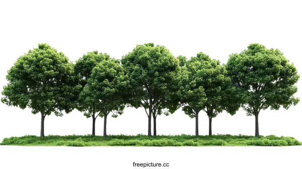 [Transparent Background PNG]Row of Green Trees on Grassy Meadow