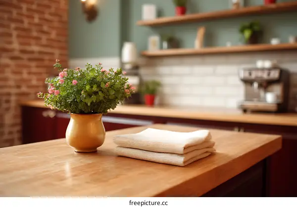 Cozy Kitchen Interior with Wooden Countertop