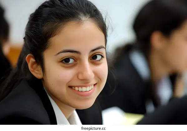 Smiling Young Woman in Suit Jacket