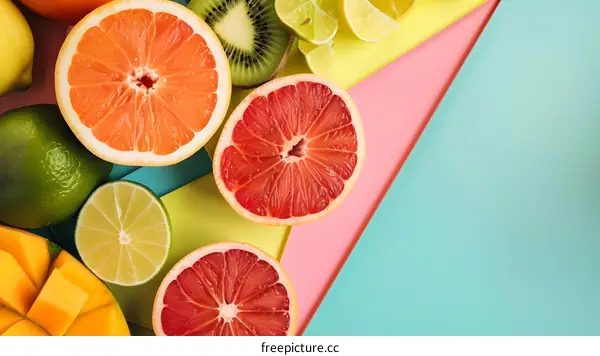 Fresh Citrus Fruits on Colorful Background