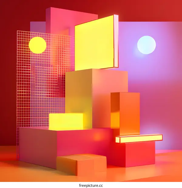 Abstract Minimalist Geometric Shapes With Neon Lights