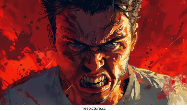 man with red background