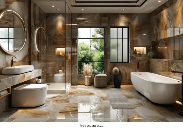Modern bathroom interior with natural elements