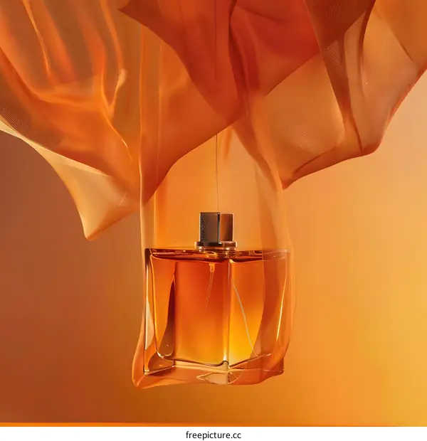 Orange Perfume Bottle with Sheer Fabric