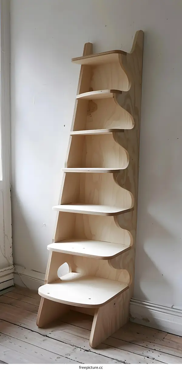 Wooden Shelf Unit With Curved Shelves