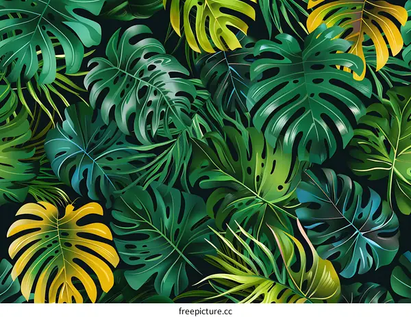 Tropical Leaves Seamless Pattern Illustration