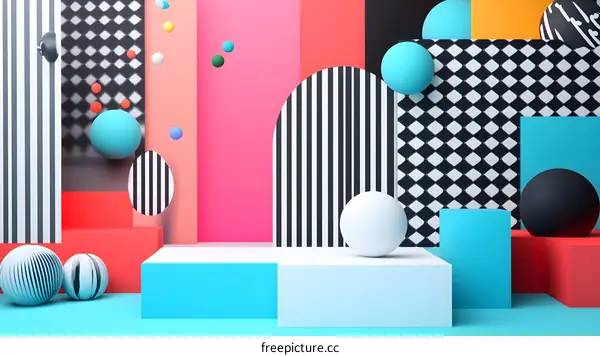 Abstract Geometric Shapes and Spheres on a Colorful Background