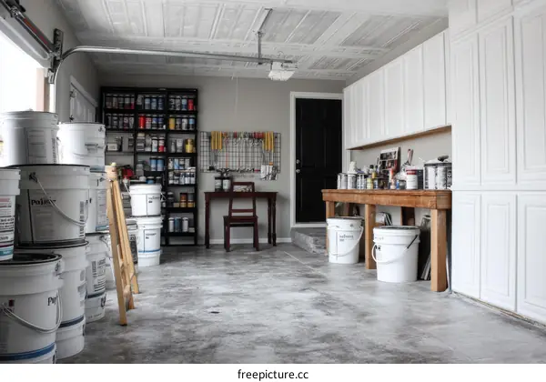 Garage Workshop with Paint Supplies