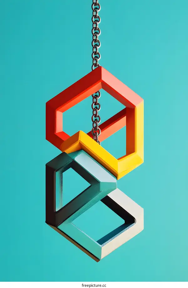 Abstract Colorful Geometric Shapes Hanging On A Chain