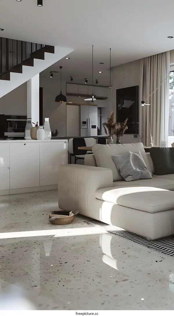 Modern Living Room Interior Design with Beige Sofa