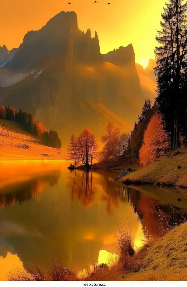 Mountain lake in the fall season