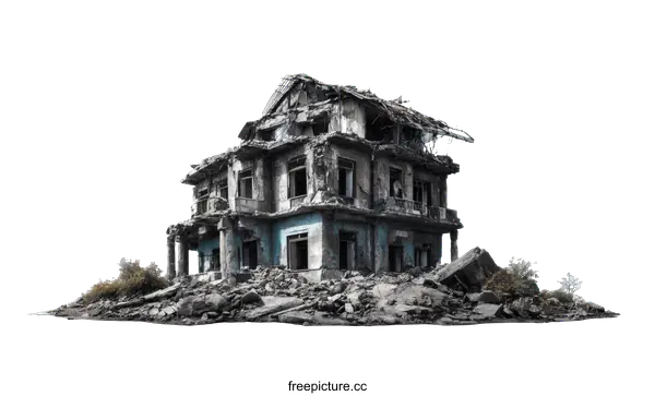 [Transparent Background PNG]Ruined Building on Debris Pile