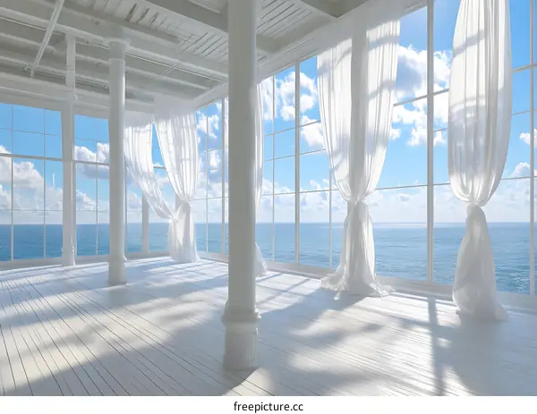 White Room With Large Windows And Ocean View