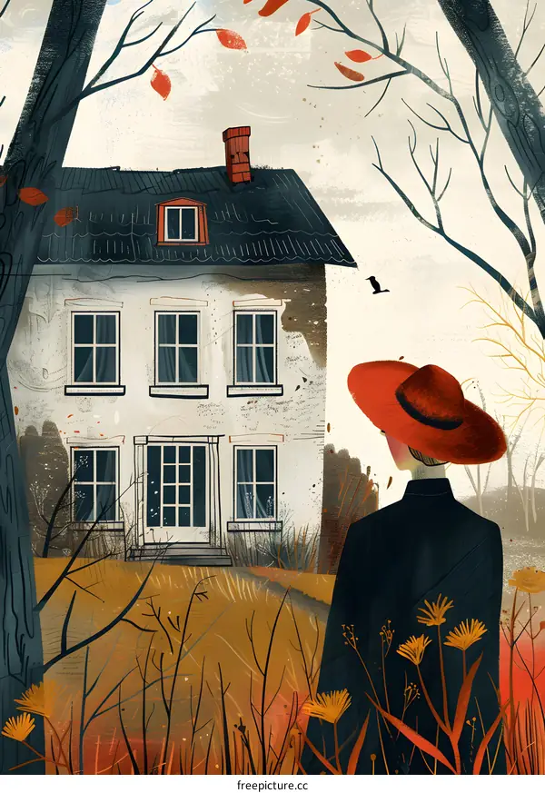 A woman standing in front of a house